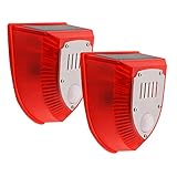2-Pack Solar Strobe Alarm Light: Solar Alarm Light with Motion Detector 129db Sound Security Siren Light IP65 Waterproof Outdoor Sensor Alarm for Home, Farm, Barn, Villa, Yard - Solar and DC Charge