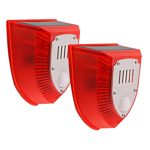 2-Pack Solar Strobe Alarm Light: Solar Alarm Light with Motion Detector 129db Sound Security Siren Light IP65 Waterproof Outdoor Sensor Alarm for Home, Farm, Barn, Villa, Yard - Solar and DC Charge