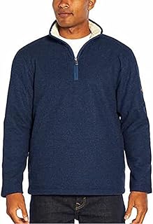 Orvis Men's 1/4 Zip pullover Fleece Sherpa Lined Sweater Navy size Large 2 Side Pockets, Blue