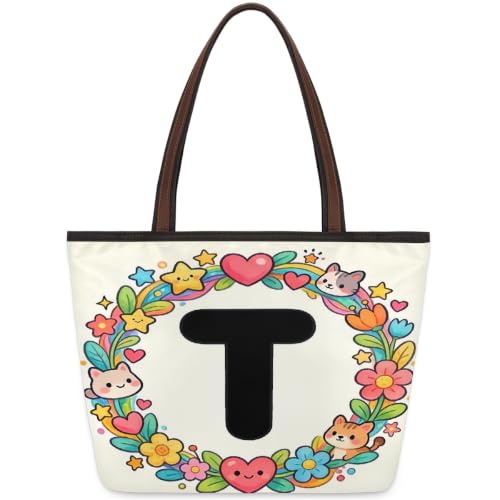 Sac fourre-tout lettre T zippé : grand sac à main polyester 1582