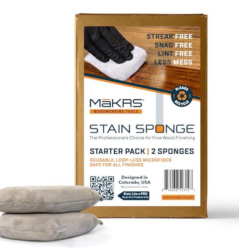 Image of MāKRS Stain Sponge, 2-Pack Staining Pads, Stain Brushes for Wood, Lint and Streak-Free Applicator Sponges, Micro-Brush Over Foam Core, for Wood Stains and All Finishes, Easy to Use