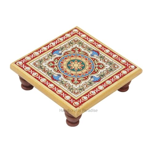Handicrafts Paradise (4 x 4 inch) Intricate Floral Painted Marble Chowki (Multicolour) Square, Home Mandir, Idols Statues Pratima, Bajot for God, Home Décor Showpiece Handicrafts Paradise (4 x 4 inch) Intricate Floral Painted Marble Chowki (Multicolour) Square, Home Mandir, Idols Statues Pratima, Bajot for God, Home Décor Showpiece