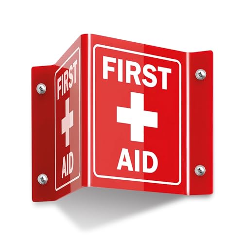 Rutdivin 5”x 6” Acrylic First Aid Sign for Wall, 120 Mil Wall Mount First Aid 3D Projecting Sign Red, Pack of 1