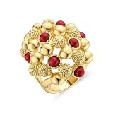 LUXENTER Anillo con Coral acabado en Oro 18K. Color Rojo. Anillo Grande. Joyas para Mujer - Modelo Xiglor