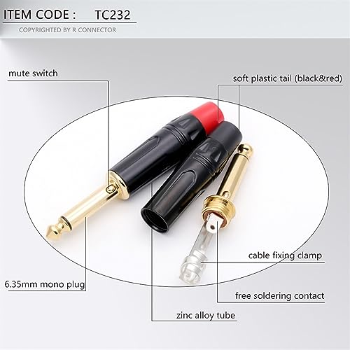 Conector de cable de 6,35 mm macho tipo jack mono de un cuarto de pulgada de 2 polos 4