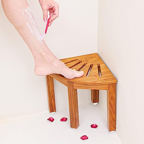 Nnn 12" Teak Shower Stool/Teak Shower Foot Rest/Shower Stool For Shaving Legs/Teak Shower Bench/Shower Stool For Inside Shower/Corner Shower Stool, Suitable For Small Shower Spaces. #TOP2
