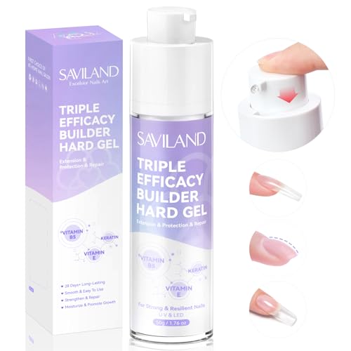 SAVILAND Clear Builder Gels: 50g Push-on Hard Gel for Nails Large Capacity Nail Strengthener for Strong Nail Extensions Vitamin E Keratin Gel Nail Builder for Salon Home DIY