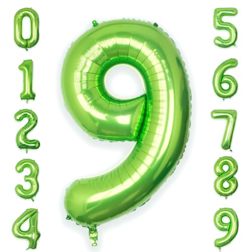 Image of 40 Inch Green Number 9 Balloon Lime Big Large Helium Number 0-9 | Giant Digital 9th Foil Mylar Party Balloon for Birthday Party Anniversary Graduation Decorations