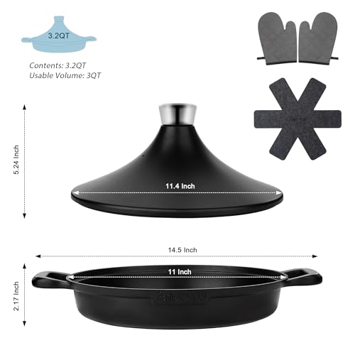 Image of Non-Stick Frying Pan /Skillet 11 inch, 3QT Tagine Pan,Cast Aluminum Pans with Lid, Stove /Oven-to-Table Cookware, Dishwasher Safe& Compatible with All Stovetops（Black）