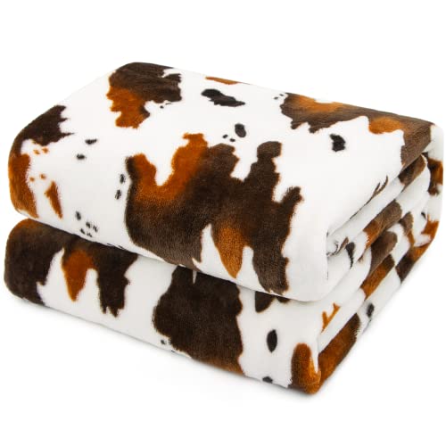 Image of Brown Cow Print Blanket Lightweight All-Season Fleece Flannel Blankets and Throws Fuzzy Cow Print Throw Blanket Soft Cozy Warm Cute Baby Blanket for Toddler Girls Boys Bed Sofa Couch 40"x50"