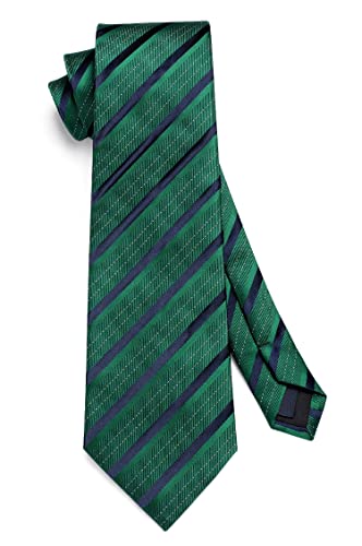 Image of HISDERN Stripe Tie Mens Ties with Pocket Square Set Classic 3.4'' Silk Formal Necktie Handkerchief for Business Wedding