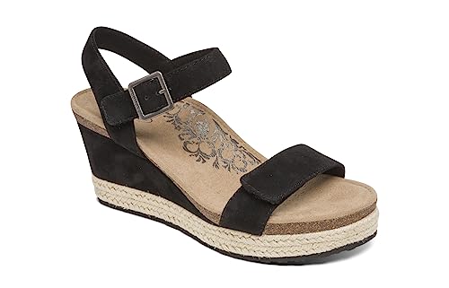 Aetrex Sydney Quarter Strap Espadrille Wedge: The Perfect Combination Of Comfort And Style With A Built In Orthotic System Black #TOP2