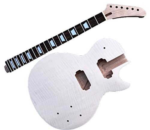 1Set Guitar Kit Diy Mahogany Wood Guitar Neck 22 Fret With Rosewood Fretboard Mahogany Plus Flame Maple Cap Plus Flame Maple Veneer Unfinished Guitar Body Electric Guitar Kits Build Your Own #TOP15