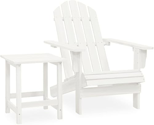 Silla Adirondack para patio con mesa de madera de abeto maciza, color blanco, juego de muebles de patio al aire libre, juego de asientos de jardín,