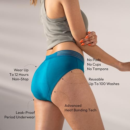 Image of Mahina Cotton Lace Period Panty for Girls & Women - Blue, No Pads Required, Mid-Waist, Reusable, Leakproof, No Rashes