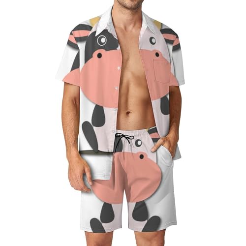 Ensemble de Plage Homme avec Vache en Dessin Animé Short et Chemise Hawaïenne S