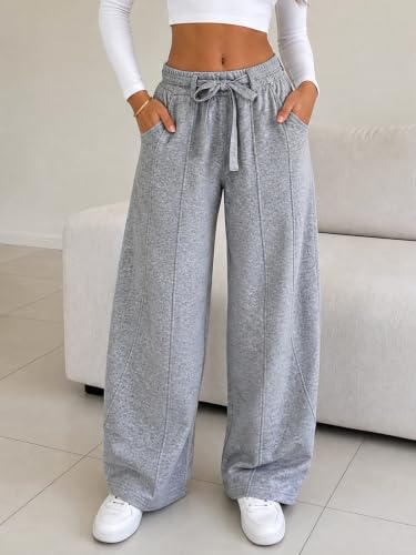 Fisoew Womens Wide Leg Sweatpants Baggy Lounge Drawstring High Waisted Pant | Drawstring Waist, Barrel, Comfy,Cotton Blend,Athletic, Travel, Joggers,Loose Fit,Streetwear, Fall Fashion Clothing - image 2
