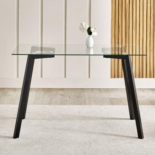Image of Home Centre | Helios Paul Glass Top 4-Seater Dining Table | for Dining Room | Black | 1 Year Warranty