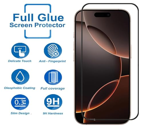 Image of DD SON Tempered Glass Screen Protector Compatible for iPhone 16 Pro Smartphone (6.3 Inches) HD Glass with Edge to Edge Coverage and Easy Installation kit,Black