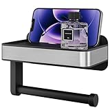 Kitsure Toilet Paper Holder with Shelf - Adhesive & Screw Wall Mount Toilet Paper Storage, Matte Black Design for Bathroom Decor, Space-Saving for Washroom, RV, Black, 7.1" W