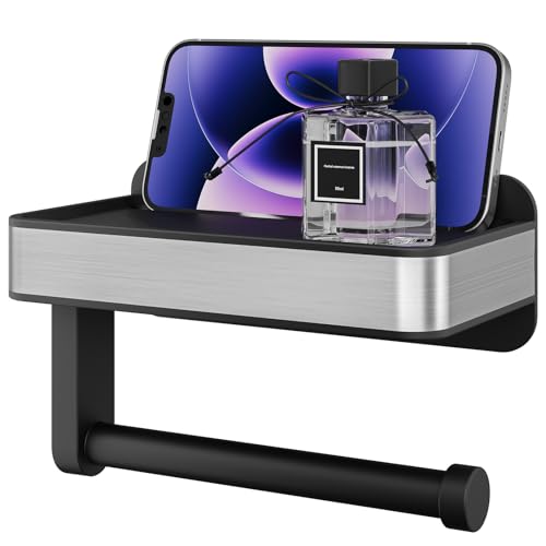 Kitsure Toilet Paper Holder with Shelf - Adhesive & Screw