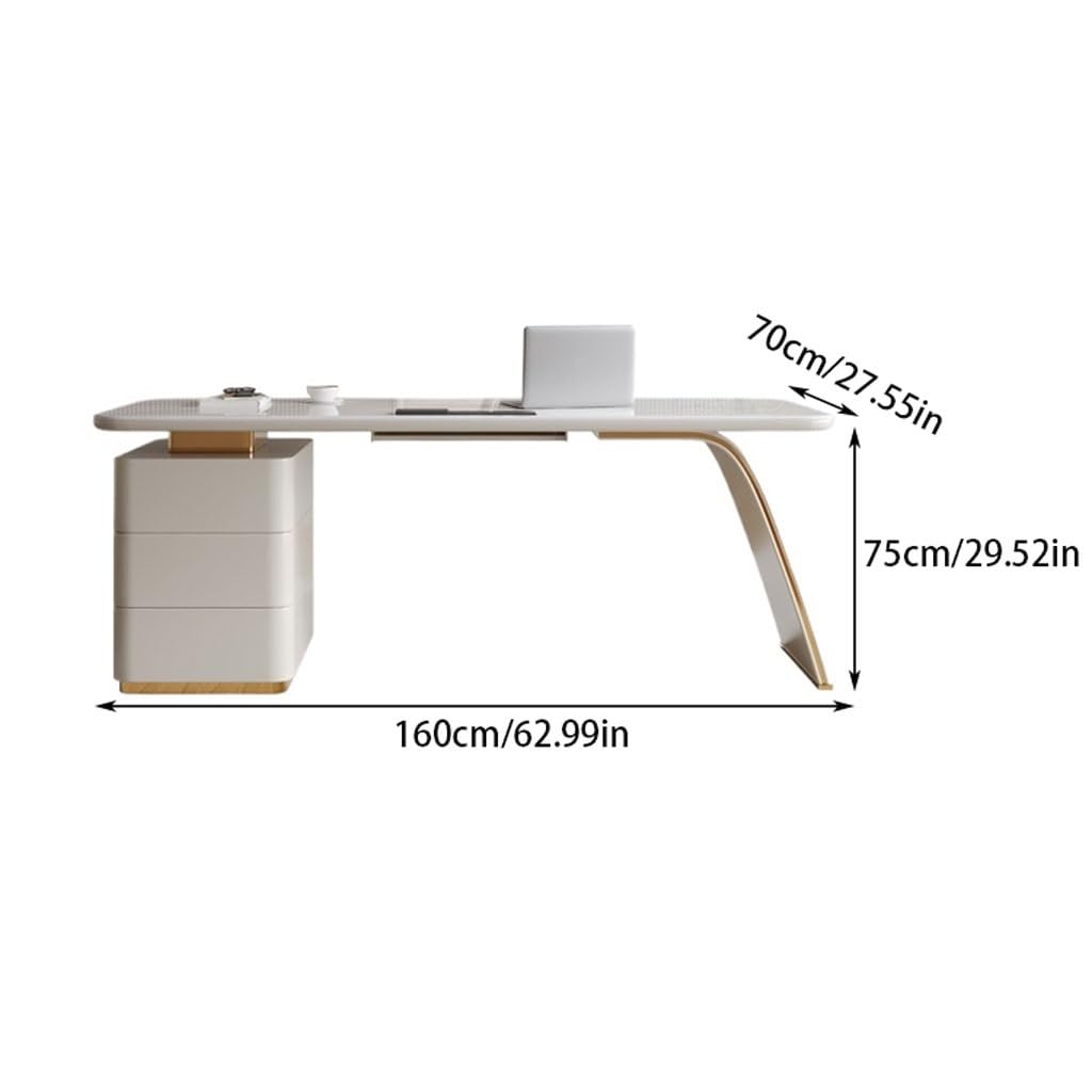 Nowoczesne proste biurko łupkowe - stylowe biurko do nauki w domu z oświetleniem designerska stacja robocza do biura i gabinetu (160 x 70 x 75 cm) - idealne do minimalistycznych przestrzeni