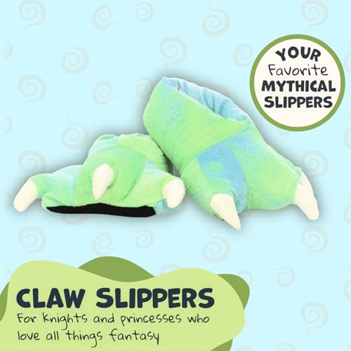 WISHPETS Stuffed Animal Slippers - Soft Plush Toy for Kids and Adults ages 2-5, Shoe Sizes Toddler 5-11 - Green Dinosaur Claw Slippers2