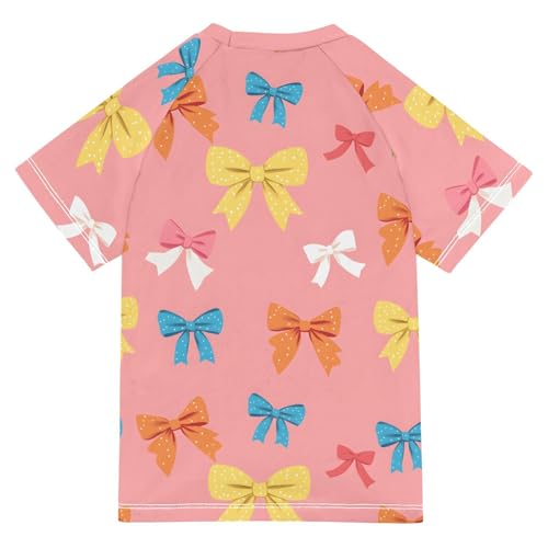 ALAZA Kids Rash Guard Girls Toddler Swim Shirts Short Sleeve Colorful Bow UPF 50+ 3T2