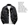 SHINROAD Men's denim jacket Jean Ripped Hole Solid Color Turndown Collar Streetwear Autumn Winter Loose for Trip Black 2XL #2