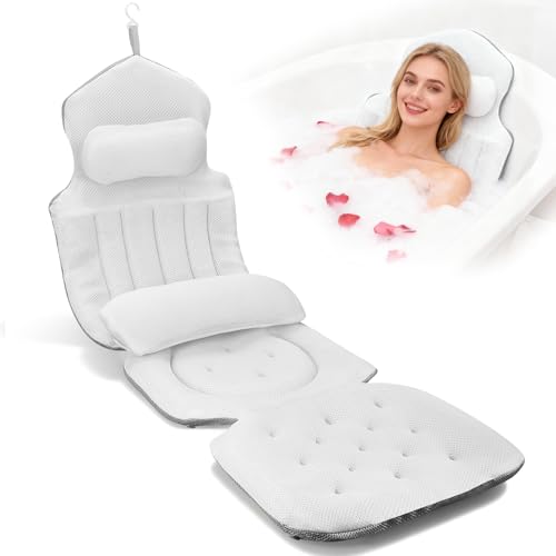 Full Body Bath Pillow for Bathtub, Bath Cushion for Head with 5D Air Mesh&Powerful Suction Cups, Luxury Bathtub Pillow with Head Neck Shoulder Back Support for Spa Relaxing Fits All Bathtub (1)