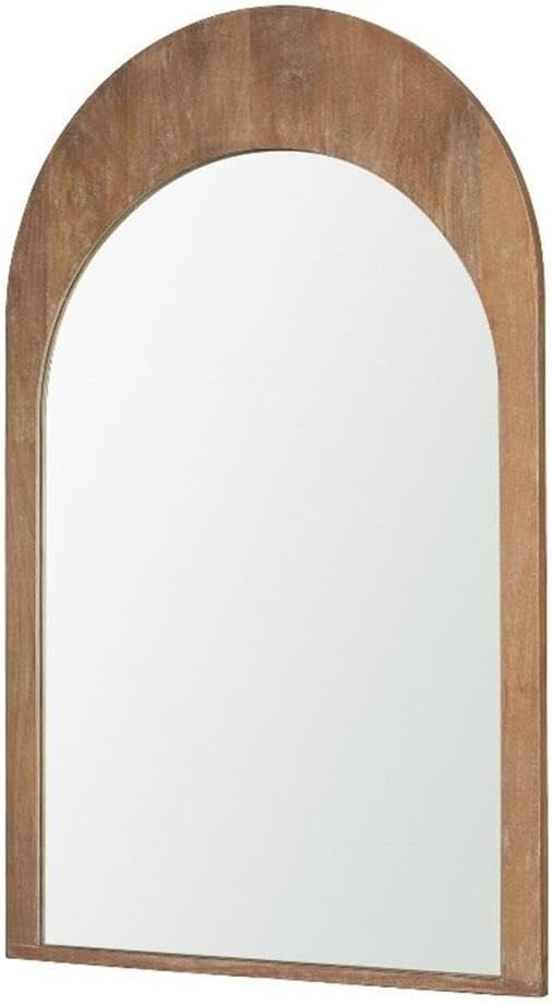 Pemberly Row Light Brown Arched Wood Wall Mirror, 30x48 in, Solid Mango Wood with Gold Finish, Mid-Century Style, Decorative Mirror for Living Room, Bedroom, or Entryway