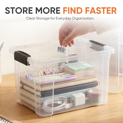 Image of Superio 4.75 Quart Clear Plastic Storage Boxes with Lids, Stackable Organizer Containers, BPA-Free Storage Bins for Home, Office, School & Dorm, 6 Pack