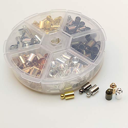 Chenkou Craft 1 Box 180Pcs 6 Colors Brass Cord Ends Cap Glue-In End Cap Leather Cord Finding Kit For Kumihimo Jewelry And Tassel (Mix, 5X9Mm) #TOP1