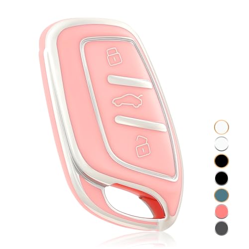 OFF WE GO Etui Cles Coque de Clé pour MG MG4 MG5 MG6 MG ZS EV HS EHS ZX GT Roewe RX3 RX8 ERX5 RX5 I6 I5 Protecteur Clé Voiture Couverture Clé Accessoire Voiture Clé à Télécommande, Rose Argent