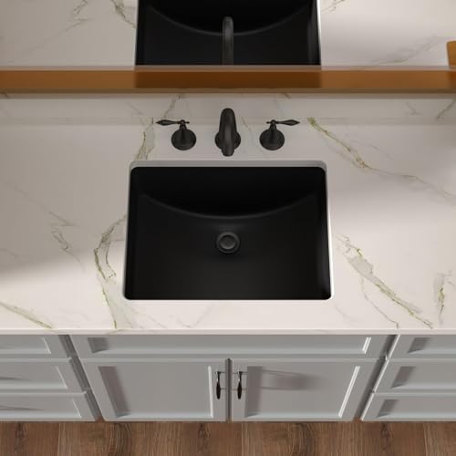 Lordear Undermount Bathroom Sink 18x14 Inch Black Rectangle Porcelain Ceramic Bathroom Sinks Deep Basin with Overflow Lavatory Vanity Sink Mounted Under by Lordear - Image 3