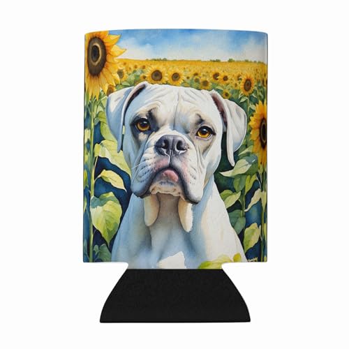 Caroline's Treasures Boxer in Sunflowers Can or Bottle Hugger Cooler Washable Drink Sleeve Collapsible Beverage Insulated Holder, Can Hugger, Multicolor