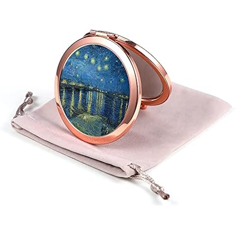 Dynippy Compact Mirror Rose Gold Makeup Mirror Folding Mini Pocket Mirror Portable Hand Mirror Double-Sided 2 x 1x Magnification for Woman Girls (Starry Night Over The Rhone) Cover
