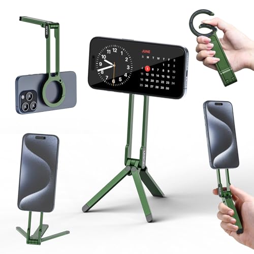 Image of ULANZI MA30 Magnetic Phone Tripod Stand for iPhone - Aluminium Maglock Smartphone Mini Tripod Pocket Cell Phone Stand Strong Magnet Quick Mount Compatible with iPhone 16 15 14 13 12 Series, Green