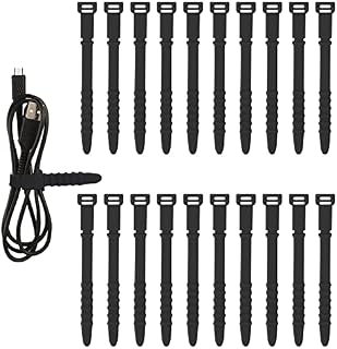 SAVITA 20pcs Reusable Wire Ties, 4.5inch Silicone Cable Ties Elastic Silicone Cord Organizer Straps Reusable Cable Zip Ties for Charging Cables USB Cables Earphones Line Pens Key Chains (Black)