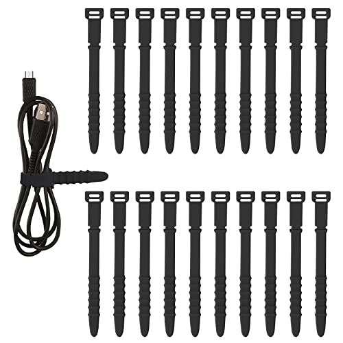 Savita 20Pcs Reusable Wire Ties, 4.5Inch Silicone Cable Ties Elastic Silicone Cord Organizer Straps Reusable Cable Zip Ties For Charging Cables Usb Cables Earphones Line Pens Key Chains (Black) #TOP16