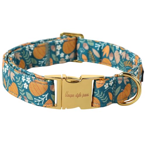Unique style paws Dog Collar Green Pumpkin Flower Metal Buckle Durable Puppy Collar Halloween for Small Medium Large Boys Girls Dogs