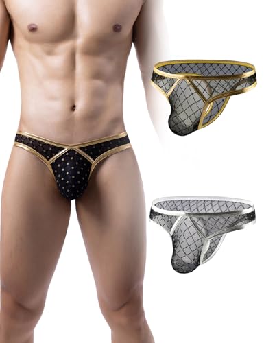 ohyeahlady Mens Thongs Underwear Sexy Low Rise Jockstrap Bikini Briefs Mesh Bulge Pouch Underwear for Men Clubwear