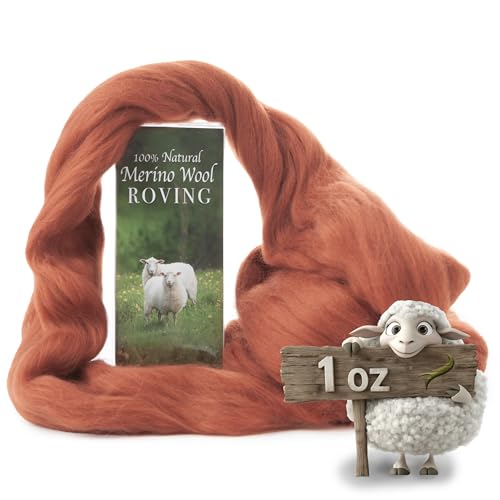 Image of 100% Natural Merino Wool Roving - Premium Combed Top Merino Roving Wool - Tapestry, Spinning, Wet Felting & Needle Felting Supplies - 21.5 Micron - 1 oz - Earth & Neutral, Color Rust