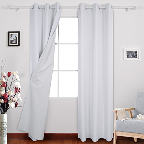 Deconovo Heavy Microfiber Panels Blackout Triple-Pass Coating Back Layer Grommet Thermal Insulated Darkening Curtains For Living Room, 38W X 84L Inch, Platinum White #TOP15