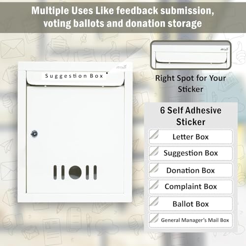 Image of JD FRESH Wall Mount A4 Size Letter Box /Mail Box /Suggestion Box /Complaint Box for Office /Post Box for Home gate with Clear Window View and Secure Key Lock - (Ivory)
