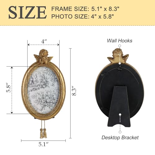 Image of NIKKY HOME Vintage Picture Frame 4x6, Retro Gold Photo Frames Tabletop and Wall Mount, Oval Photo Frame with Stand and Glass Front for Family Portraits Antique Gallery Decor Home Decor