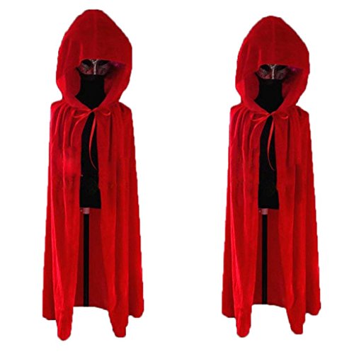 Ecity Unisex Kids Velvet Hooded Cloak Cape Halloween Party Decoration Role Cosplay Costumes Outwear, Red, Large(100cm /39.37 inches) - Thumbnail 2