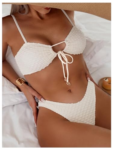 MakeMeChic Women's Two Piece High Waisted Triangle Bikini Set Tie Front String Bathing Suit3