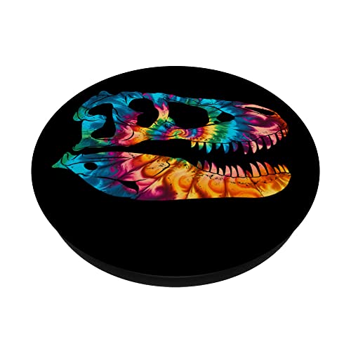 Tarbosaurus Skull Fossil Hunter Tie Dye Dinosaur PopSockets Swappable PopGrip, Black - Image 2