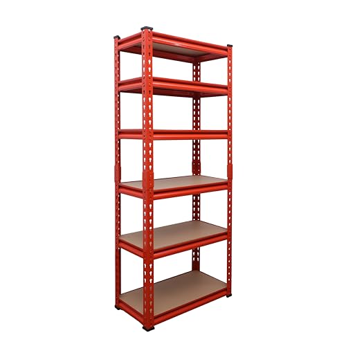 BonKaso Adjustable 6-Shelf Metal Storage Rack | Heavy-Duty Steel Boltless Rivet Utility Shelving Unit for Garage, Kitchen & Office | 62 Inches Height (62 x 24 x 12 in) – Orange